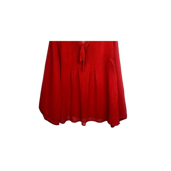 Lane Bryant Sheer Long Sleeve Flowy Lightweight Tie Neck Blouse 18 20 Red #2965 - Picture 3 of 15